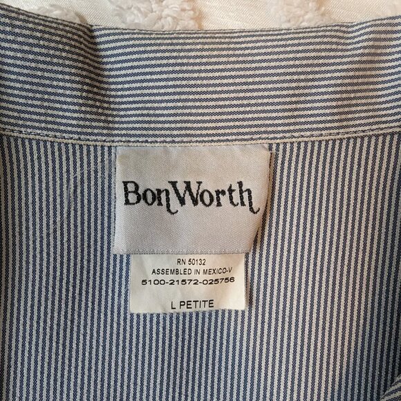 VINTAGE Bon Worth seersucker blue white jacket floral embroidery EUC Petite L - Picture 8 of 10